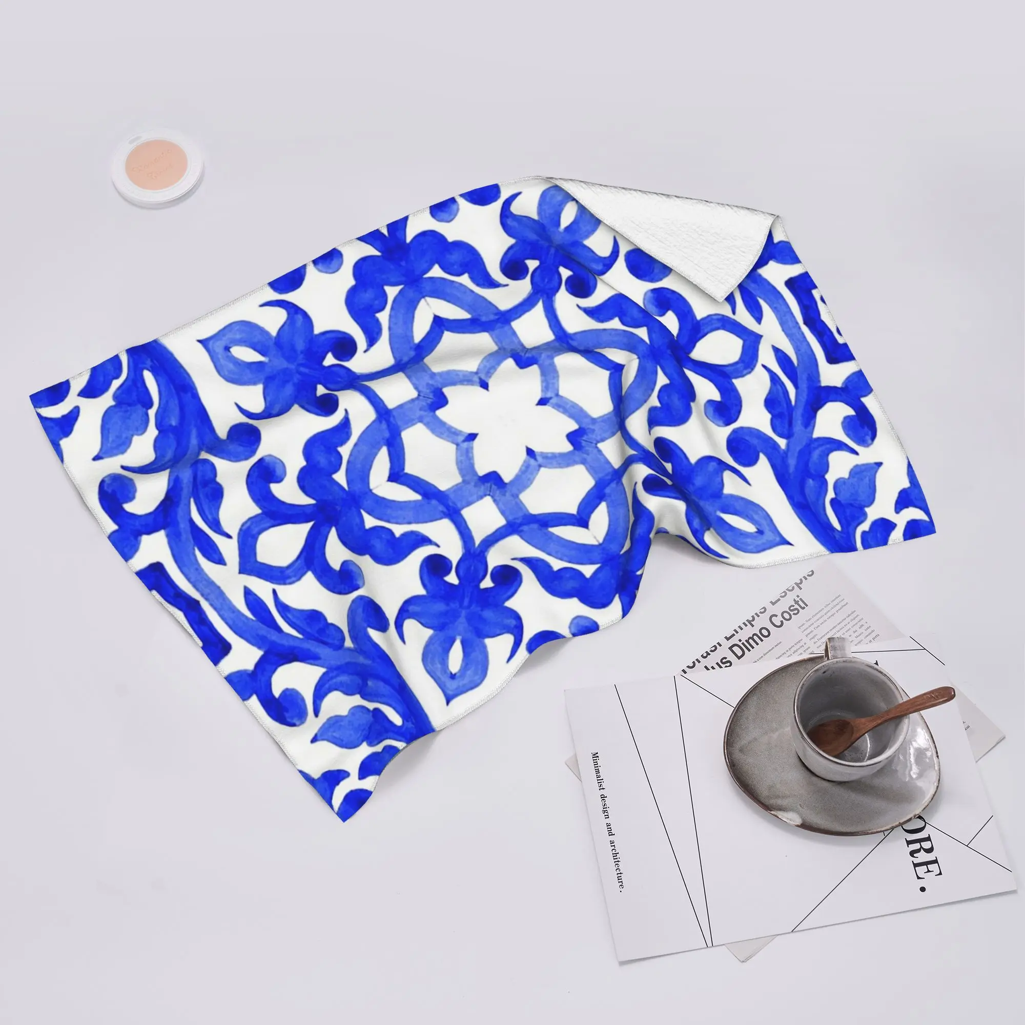 Custom Portuguese azulejo tiles Soft Face Towel Quick Dry Pool Bath Cotton Towels Absorbent