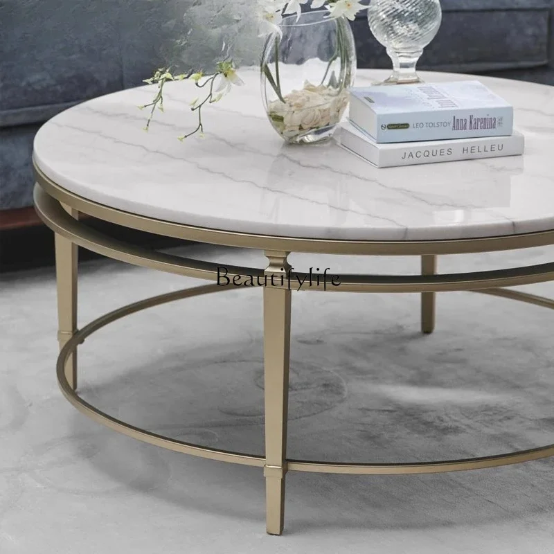 

01 Marble round coffee table Meijia living room light luxury coffee table