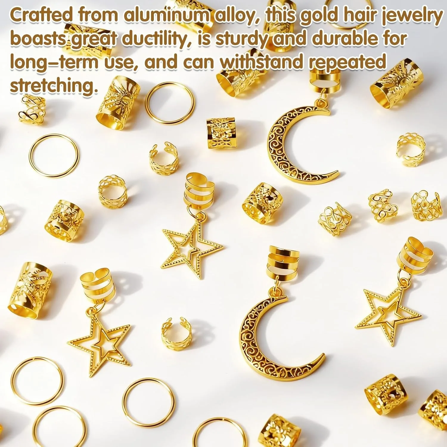 60 Piece Boxed Star Moon Boxed Cross-Border Hip Hop Dreadlock Beads Hair Accessories Ring Hair Clips African Wig Braids