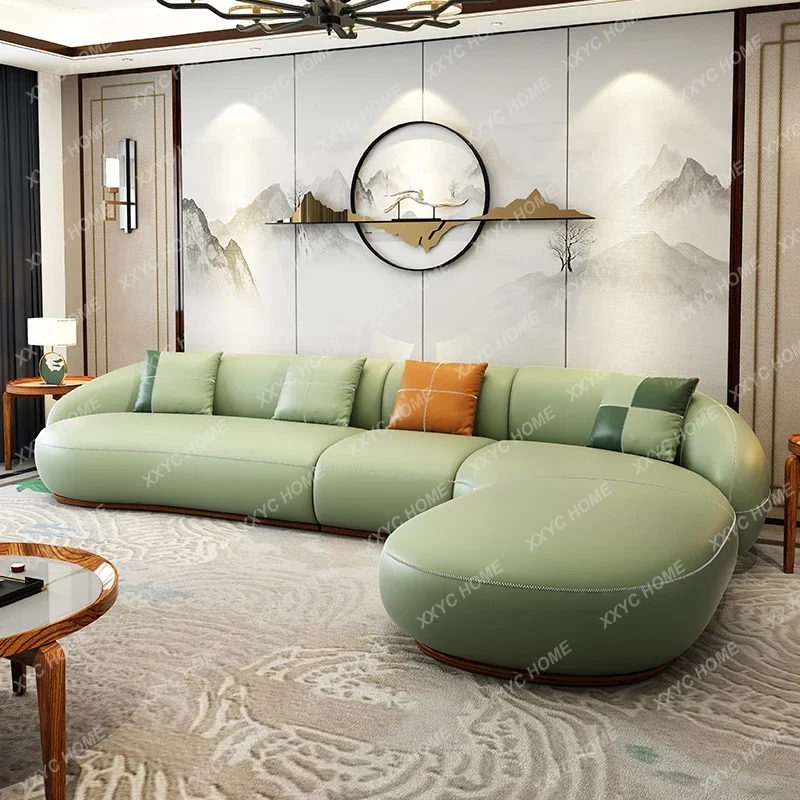 

Modern New Chinese Style Solid Wood Living Room Small Apartment Sofa Italian Leather Sofa Combination Curved Sofa