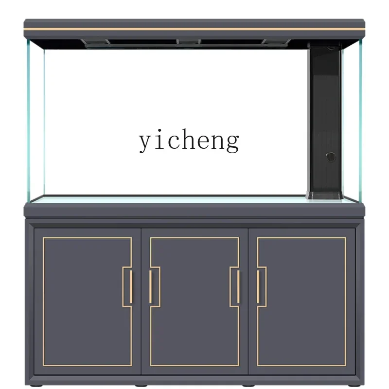 

TQH high-end ultra-white glass solid wood fish tank light luxury living room large bottom filter aquarium dragon fish tank