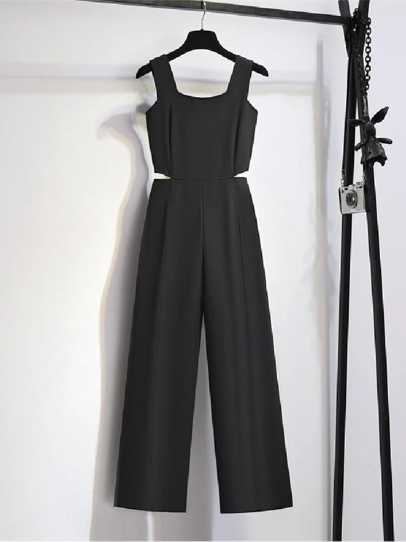 

Женские летние брюки-комбинезон с вырезами на талии, прямые, с высокой талией, из полиэстера, для офиса и повседневной носки