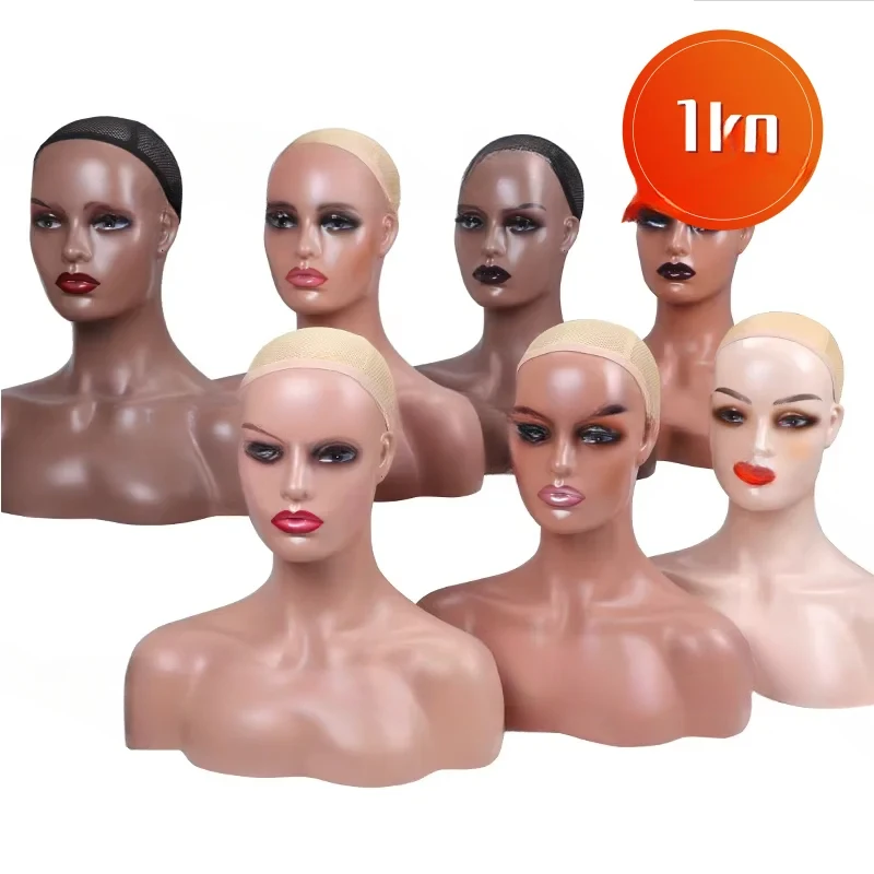 1 Kg Grade 8A Realistic Make Up Face African American Female Bust Sitting PP Mannequin Head With Shoulder For Wig Display