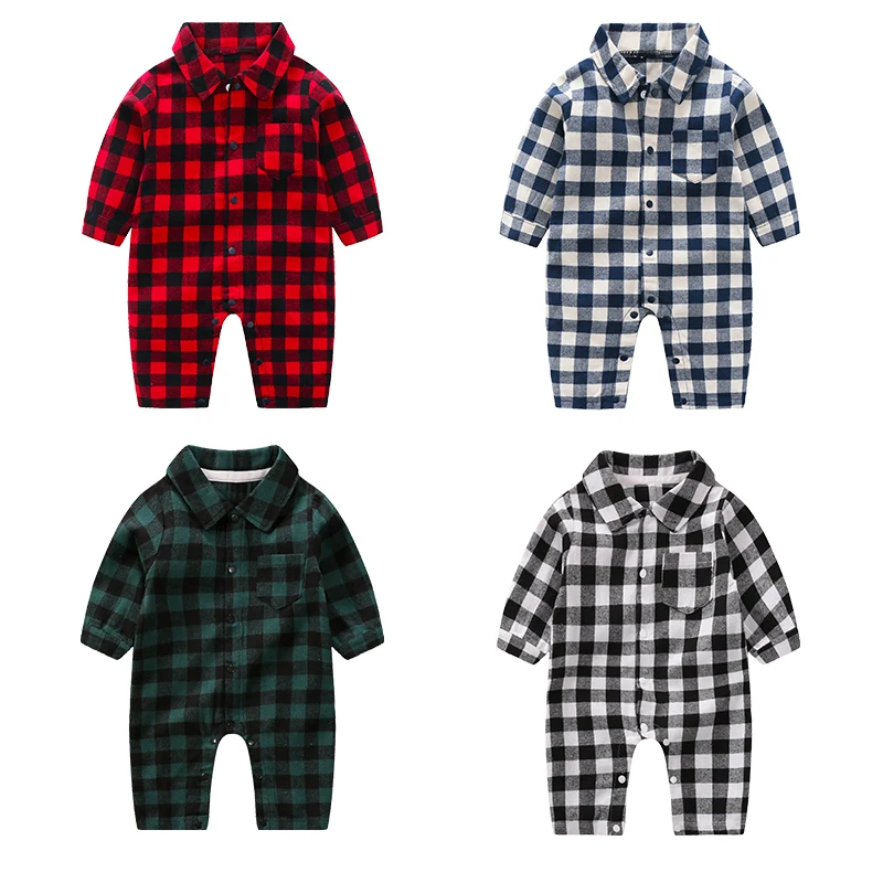 Long Sleeved Baby Jumpsuit For Newborns Casual Plaid Shirt For Soft And Comfortable 0-18m Spring And Autumn Boys And Girls