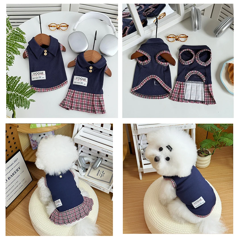 Conjunto primaveral para perros pequeños – Camisa y falda de cuadros - imagen 3
