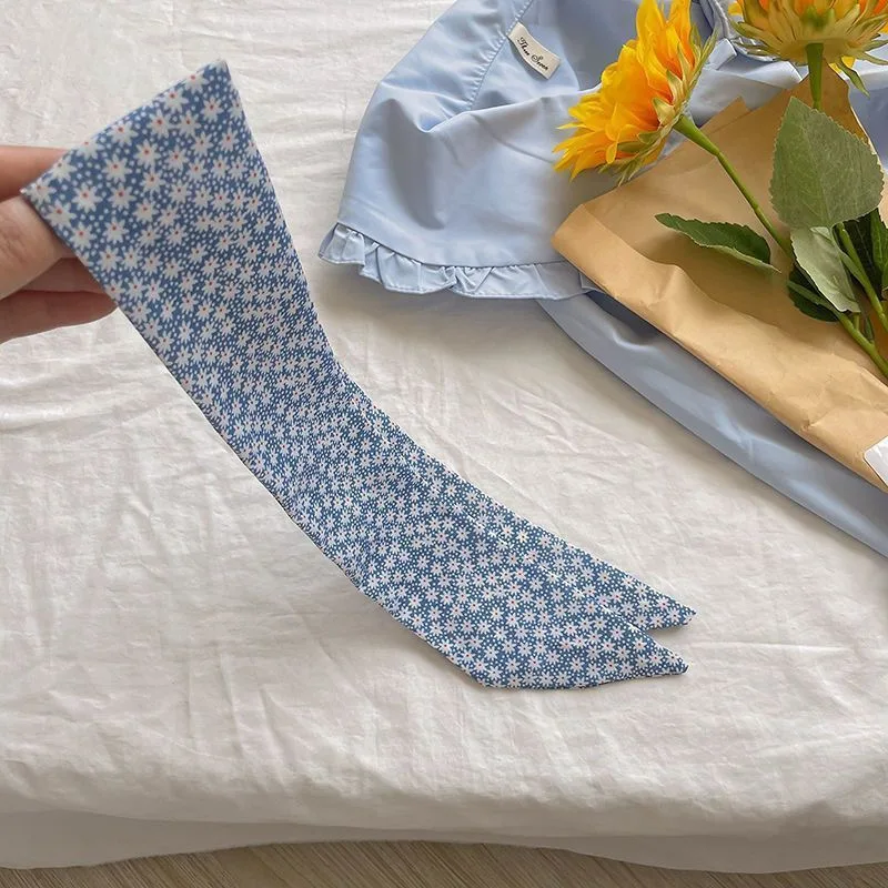 4 шт., женский узкий длинный шарф 6X90 см, синий шейный платок с принтом, сумка на голову, аксессуар для волос, лента на шею, украшение пояса