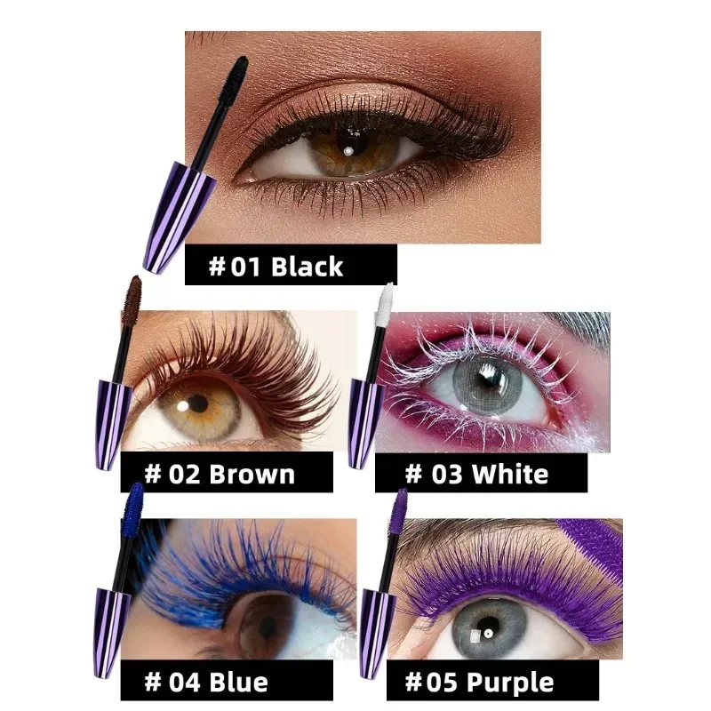 Mascara de ondulação de longa duração, 5D, tridimensional, azul e branco roxo, base multicolorida, sem manchas