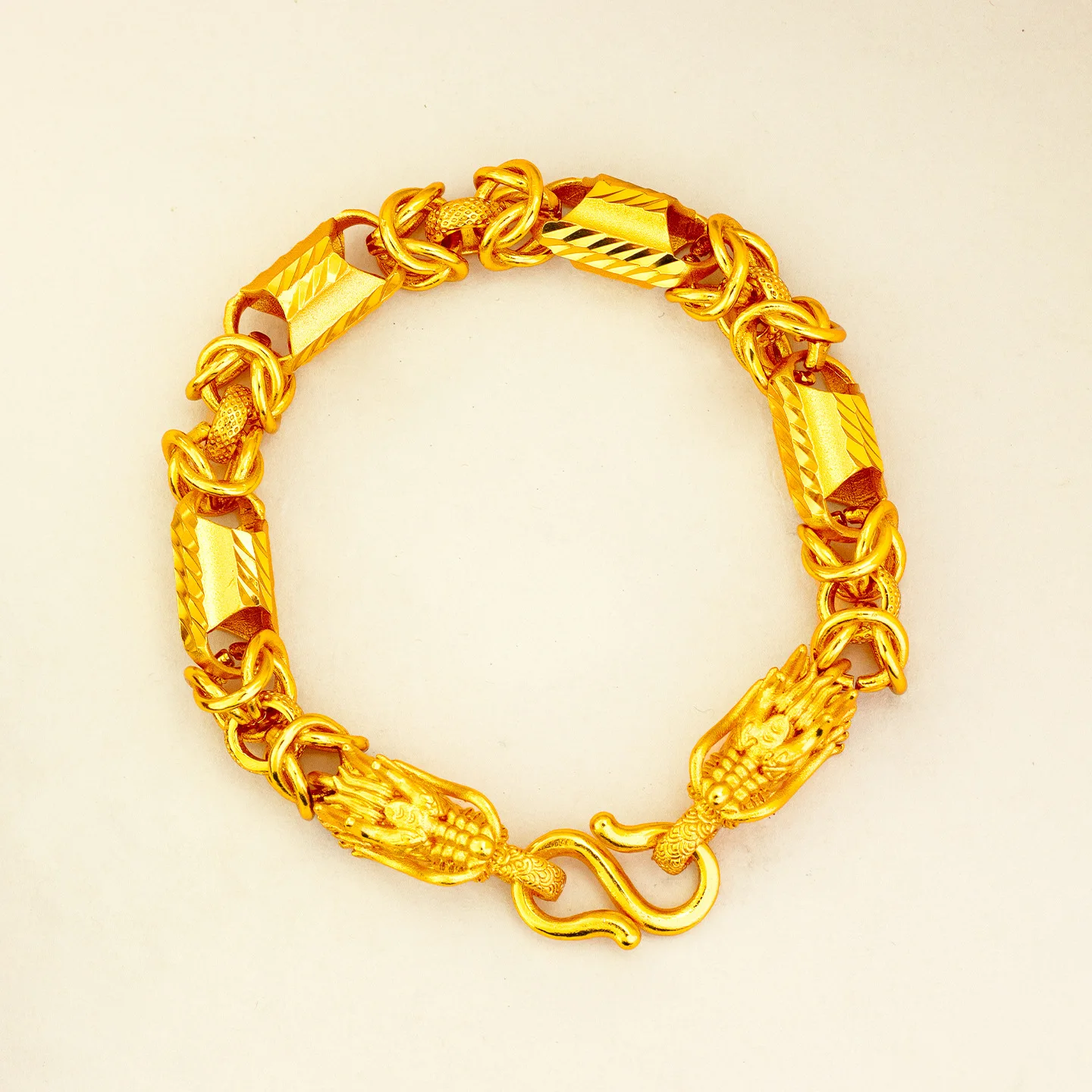Luxury 24K 9999 Pure Gold real gold Thickness 10mm Magic Bracelet Men's Double Dragon Bracelet