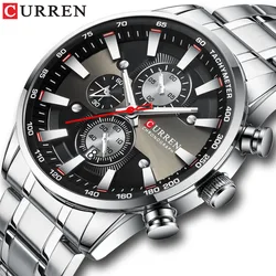 CURREN 8351 Men's Quartz Watch Waterproof Business Calendar Stainless Steel Strap Black Silver Blue Watch