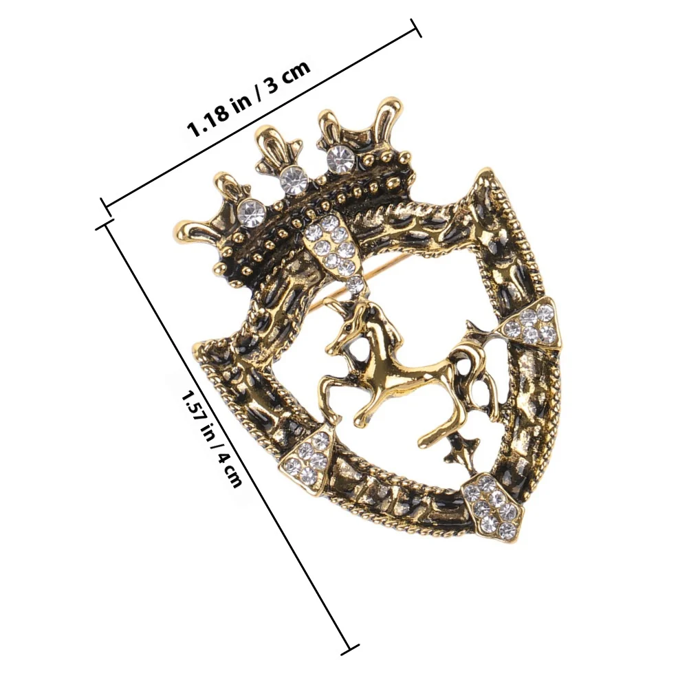 2 قطعة بروش التاج للرجال حجر الراين التلبيب دبوس سبائك الزنك درع الحصان شارة الملابس حلية حفل زفاف التبعي خمر #5
