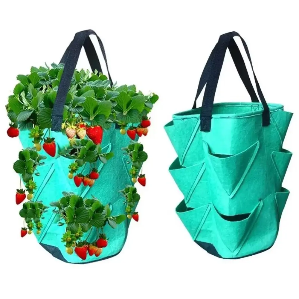 Non-woven Grow Hanging Bags Breathable 3 Gallon Planting Nursery Bag 10 Planting Holes Strawberry Planting Bag Garden Supplies