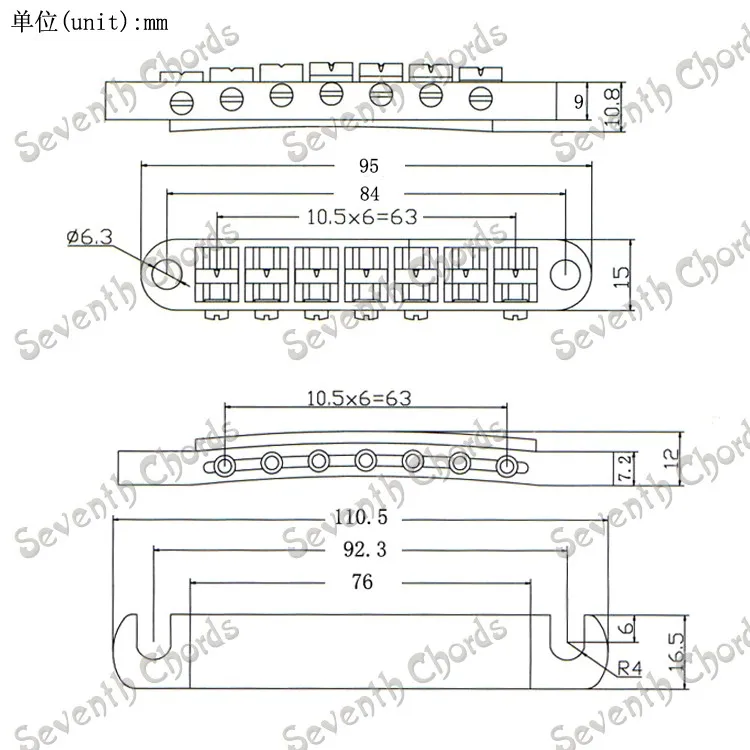 A Set 7 String Tune-O-Matic Bridge And Tailpiece For GB LP Electric Guitar / Chrome and  Black for choose