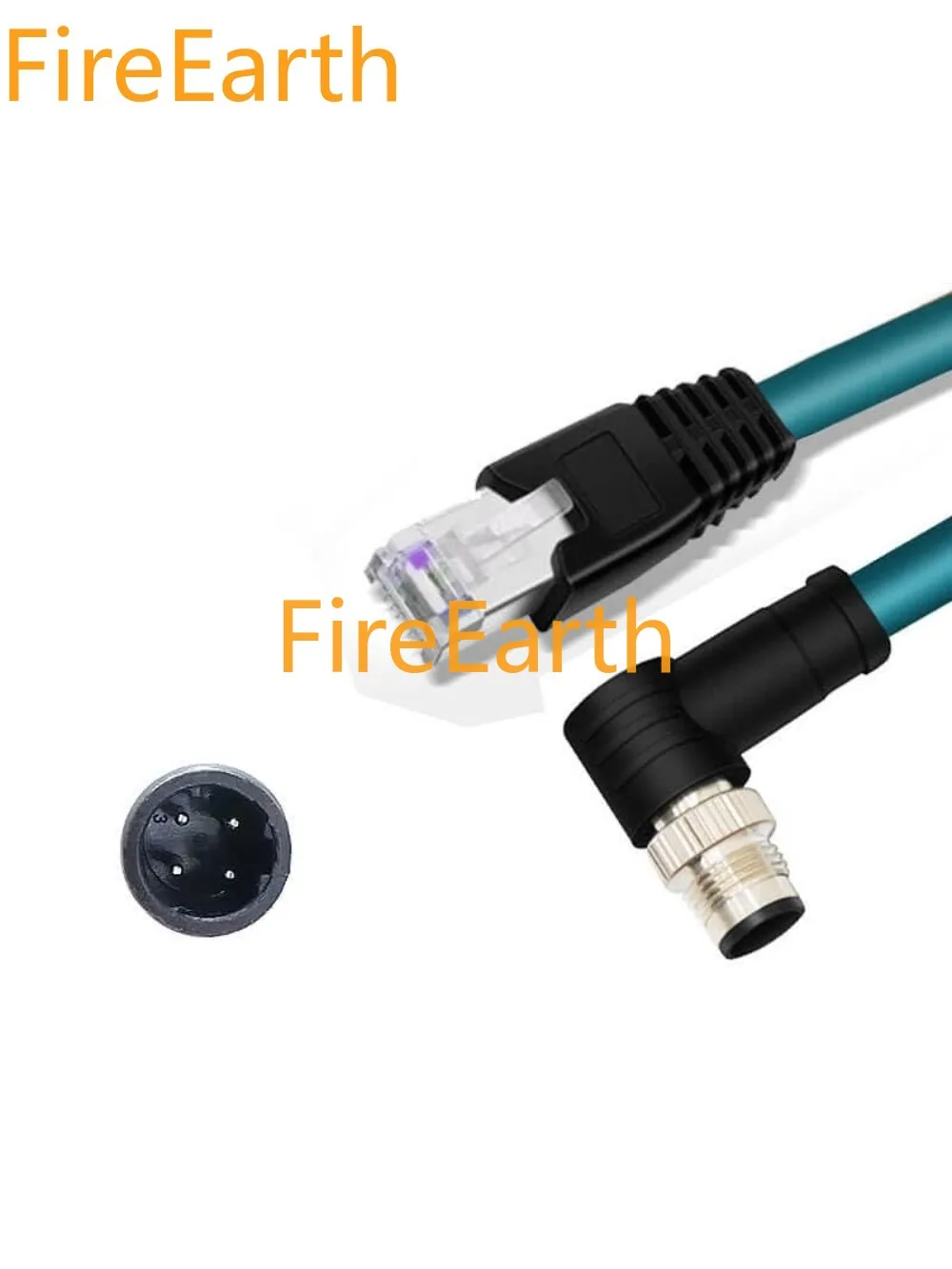 M12 4pin D-Code Male Right Angled to RJ45 Male High Flex Cat6 Industrial Ethernet Cable PVC Twisted Pair Cable Dark Green 1Meter