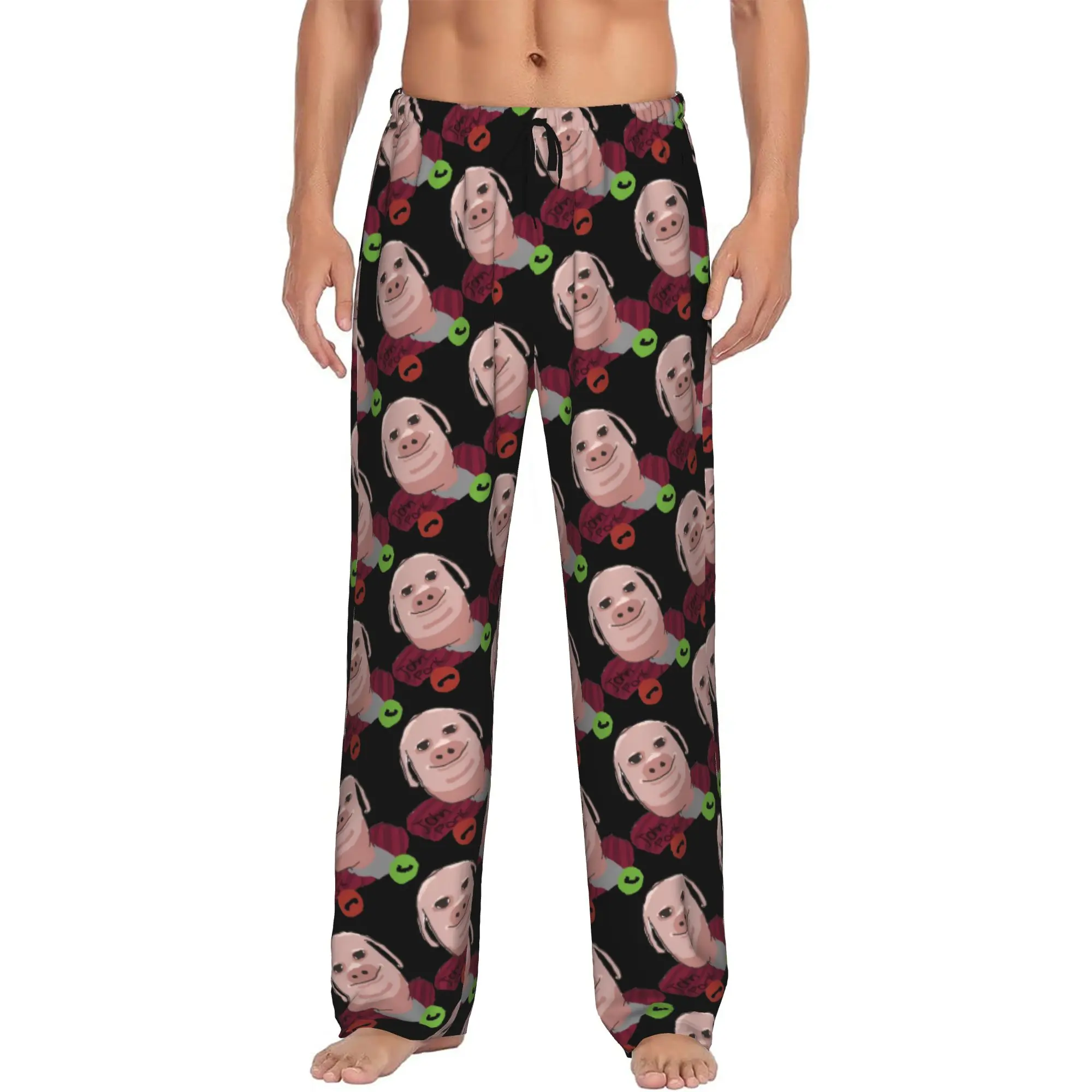 Custom Printed John pork is calling Pajama Pants for Men Funny Pig Sleep Sleepwear Bottoms with Pockets