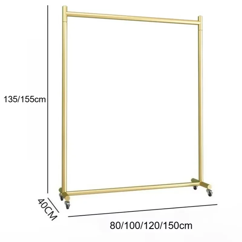Portable Clothing Rack With Wheels Gold Metal Frame For Retail Display Home Reinforced Structure Anti Slip Base Stable Support