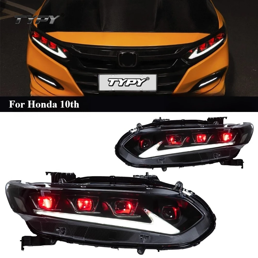 

Headlight For Honda 10th Accord Assembly Modified Full LED Bi-optical Lens Streamer Turn Signal Suitable 2018-2021