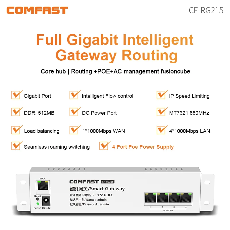 

Comfast CF-RG215 Gigabit AC Wifi Load Balancing Routing Core Gateway Poe Function+ Multi Wan Wifi Roaming AC Router Controller