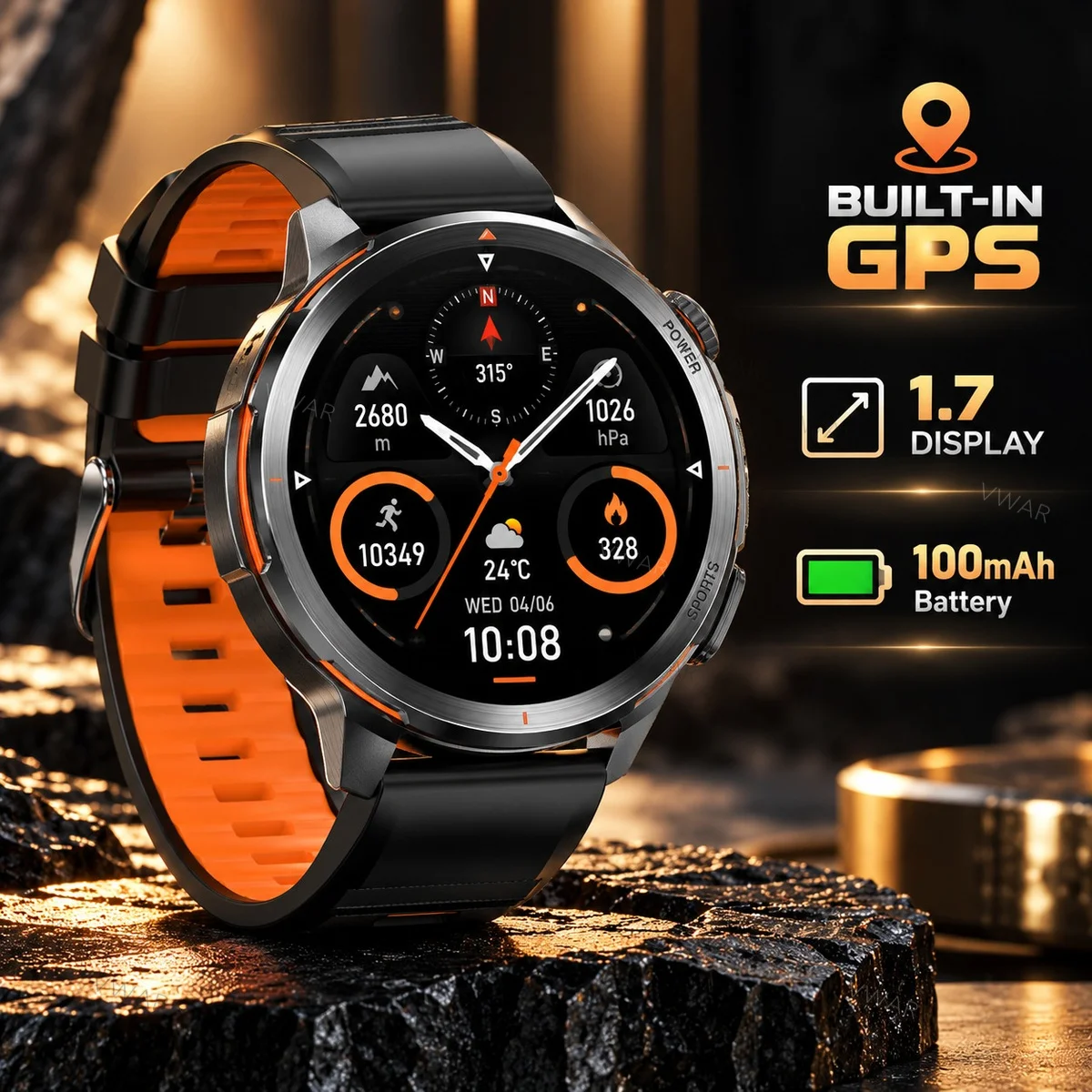 2026New Military VWAR Runner2 Built in GPS Outdoor Smart Watch IP68 Waterproof Compass 1100mAh Battery 1.7” Sports Fitness Clock