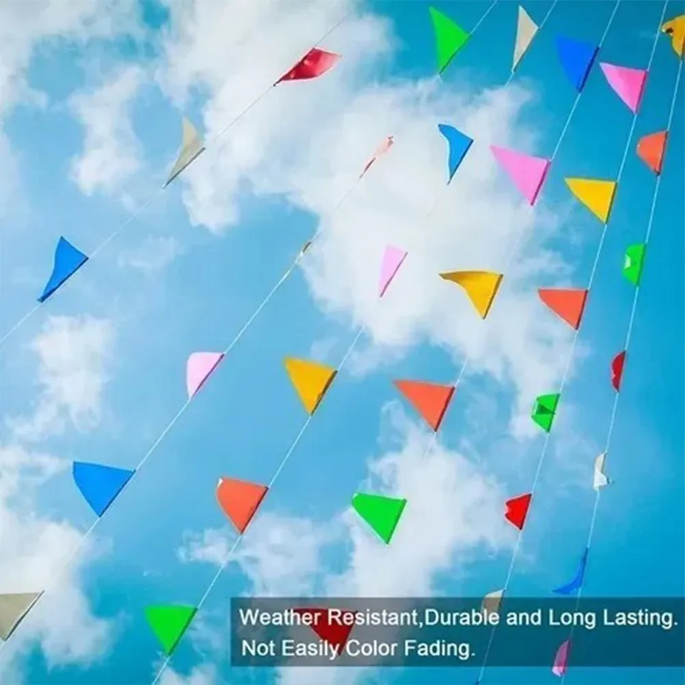 50M Length Pennant Banner Multicolor 5.12 x 7.09in Hanging Banner Decoration Nylon Fabric Flag String Decor Home Garden