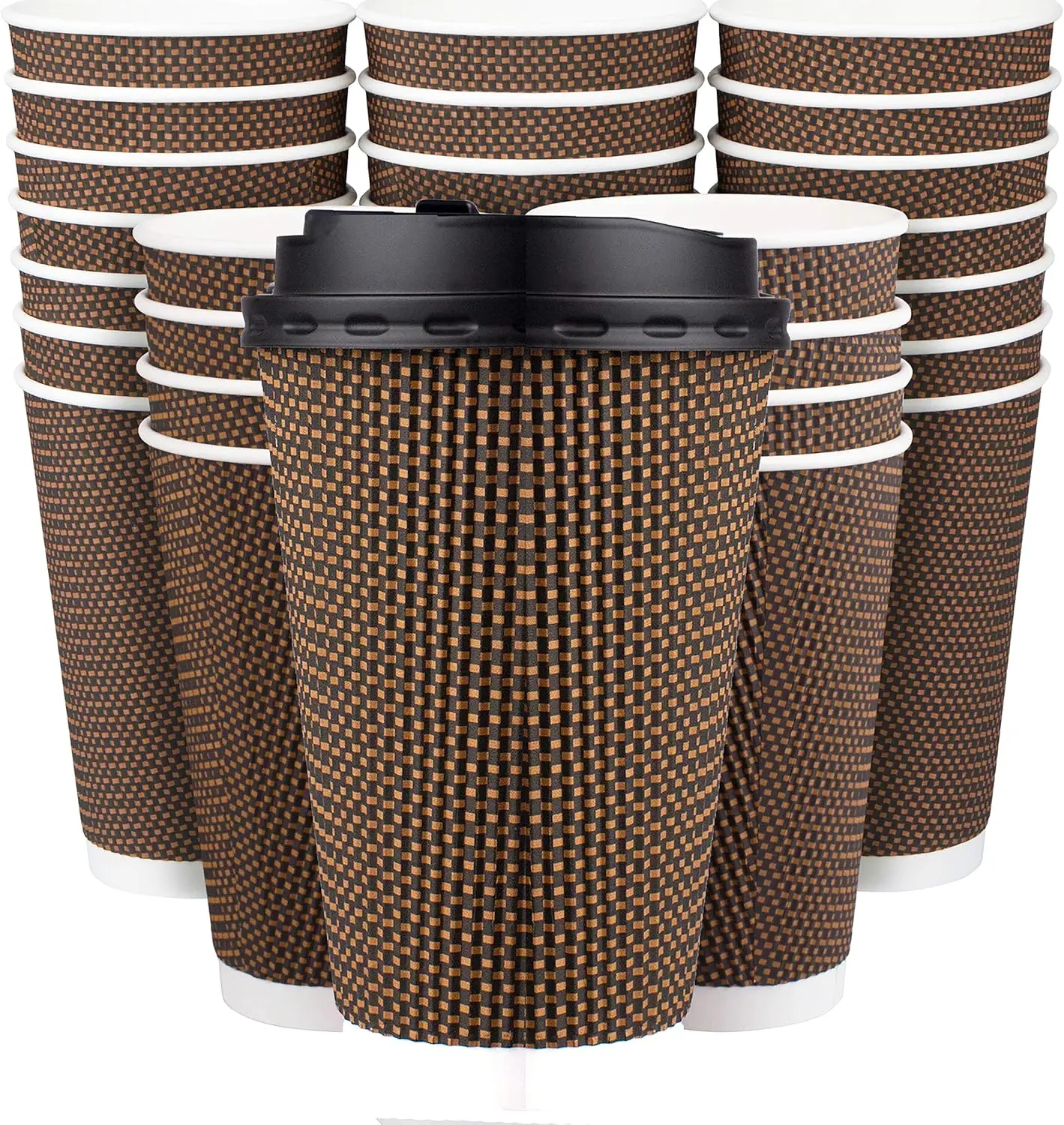 

Brown Disposable Coffee Cups With Lids 16 oz, Premium Insulated Paper Ripple Cups for Hot Coffee, Paper Coffee Cup with