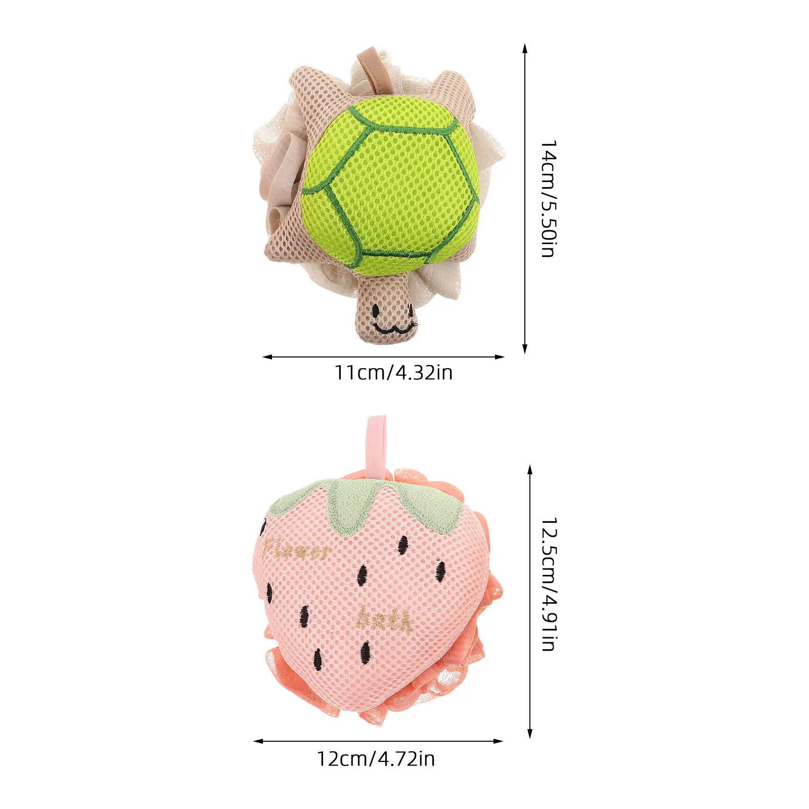 2 قطعة شبكة لينة حمام الإسفنج اللوف لطيف السلاحف الفراولة الكرتون الأشكال لطيف التقشير دش نفخة منظف الجسم