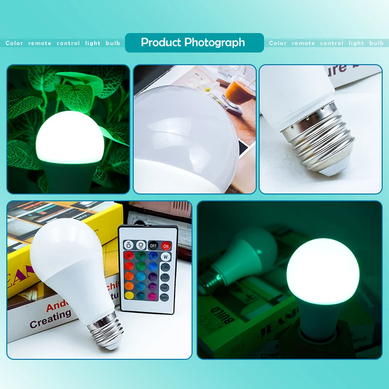 16 Colors RGB Bulb LED Multicolor Bulb E27 Base 220V Household Lighting Dimmable 24 Key Remote Control Atmosphere Neon Light