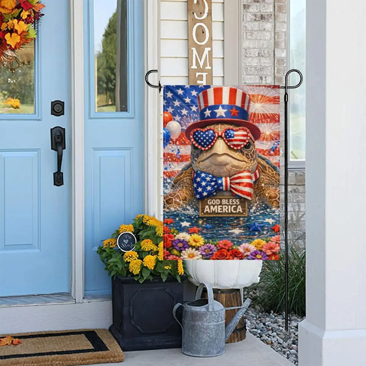 4th of July Patriotic Sea Turtle Garden Flag 12x18 Inch,Independence Day Funny Outside Yard Decor Animal American Flag Hat S ZZM