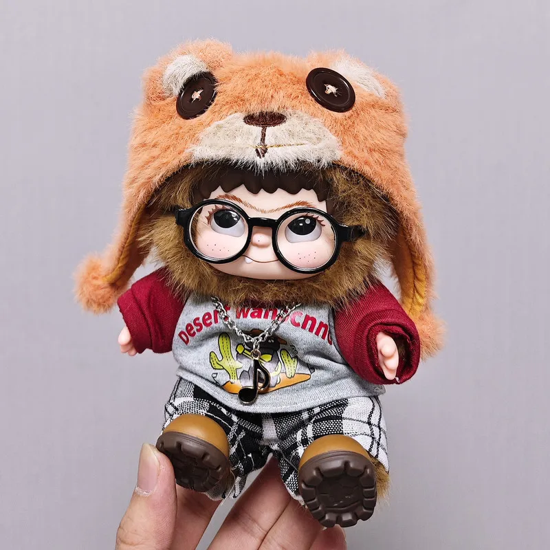 

For 20cm Wakuku Doll Clothes Outfit Bear Puppet Garments Cotton Doll Vintage T-Shirt Set Includes Glasses Doll Accessories