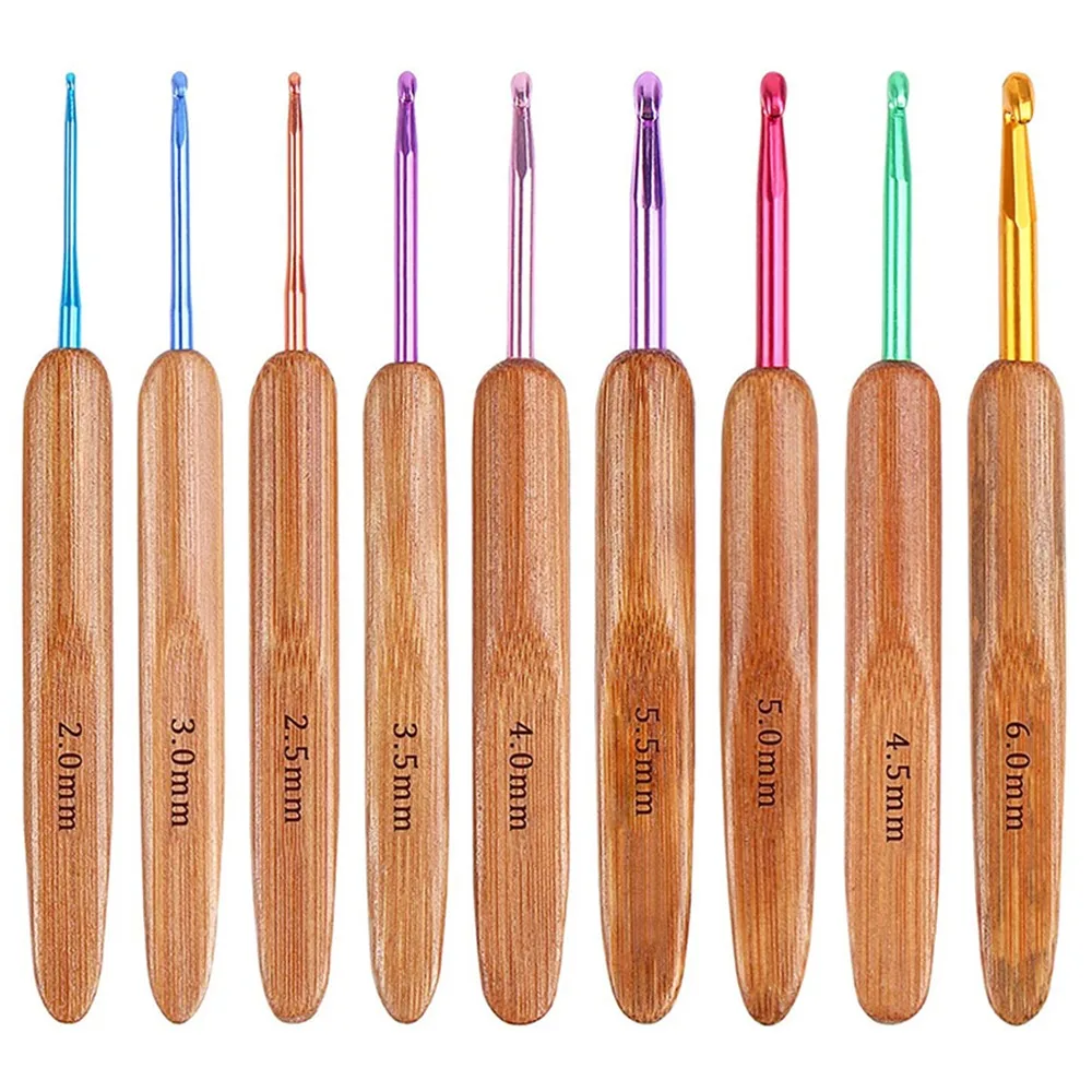 9-piece bamboo knitting needle set crochet hook 2-6 mm crochet yarn handle sewing needle tool crochet hook set (color and size r