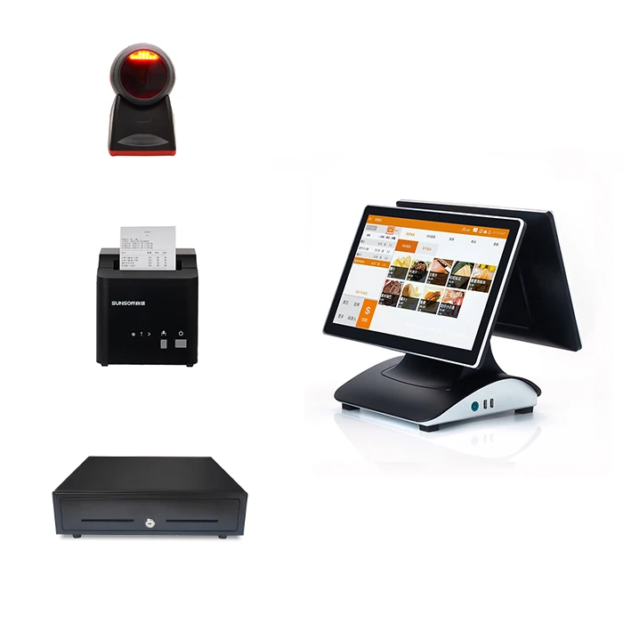 Dual Screen 15.6+11.6Inch Smart Desktop Terminal Catering Cash Register All-in-One POS Machine For Restaurant Canteen