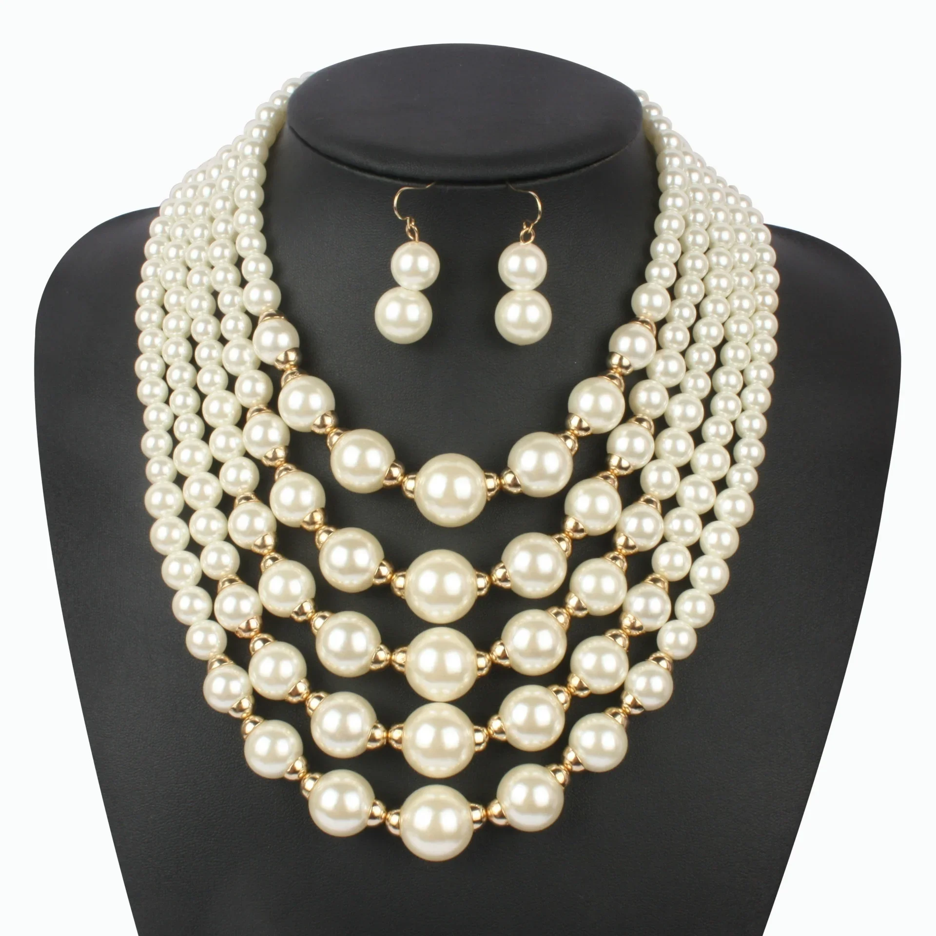 Fashion Wedding Jewelry Set Multi-layer Imitation Pearl Chain Bride Necklace Accessories for Women