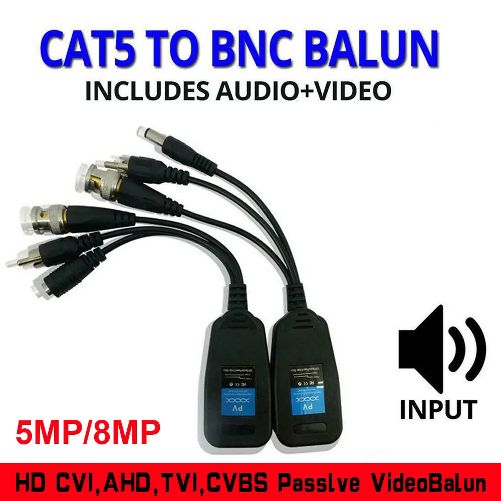 Cctv Camera Video + Audio Balun DC Jack UTC RJ45 BNC CAT5 Coax Cable DVR Monitor