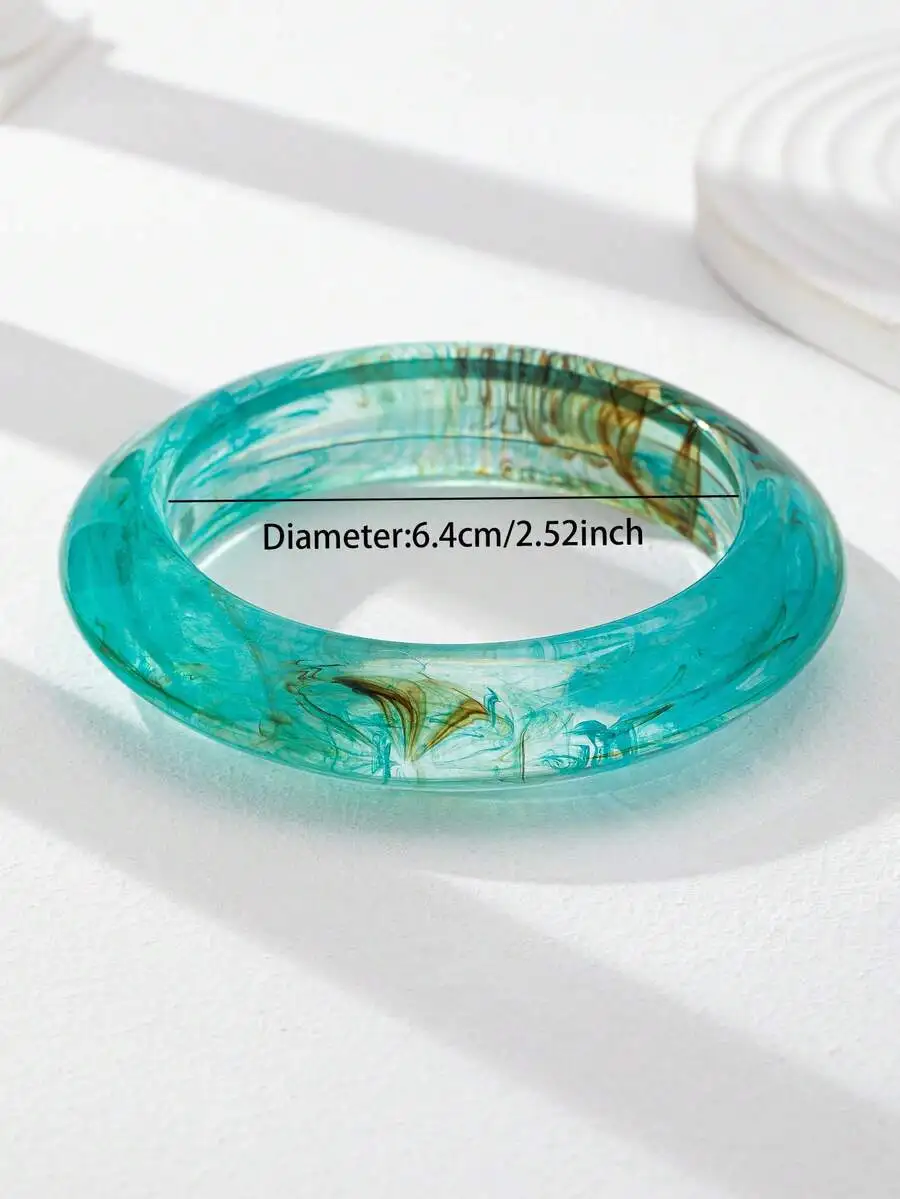 

Chunky Resin Cuff Bracelet Turquoise Green Swirl Design Oversized Wrist Band Fashion Jewelry