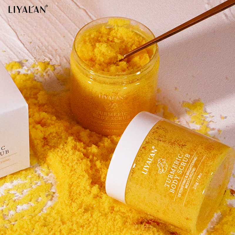 Turmeric Body Scrub Soften Cutin Smooth Skin Moisturizing Sea Salt Exfoliating Pore Cleaning Brighten Lighten Dark Spots Acne