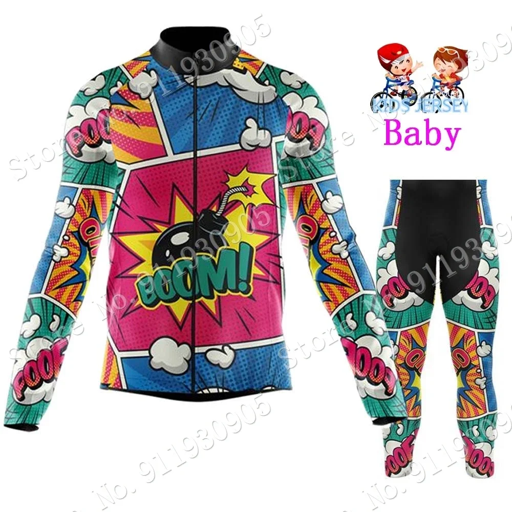 Kids Explosive Comics 2023 Cycling Jersey Winter Set Cartoon Anime Boys Girl Cycling Clothing Bike Thermal Jacket Suit Maillot