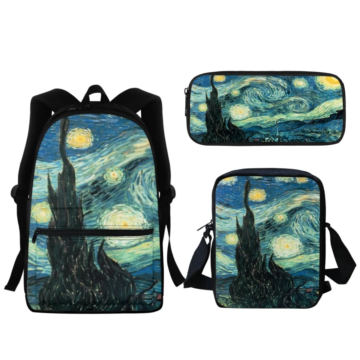 Van Gogh Starry Night Oil Painting Backpack High Quality Students Boys Girls Zipper Backpack Gift Travel Fashion Small Satchel