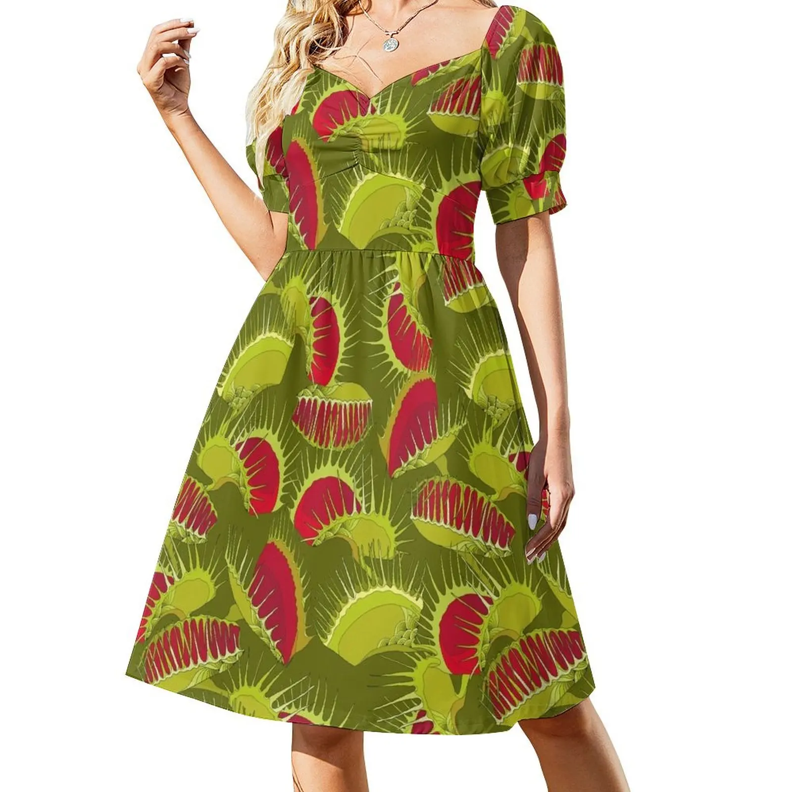 

Venus Flytrap or Dionaea muscipula. Short Sleeved Dress dresses for womens dresses for woman Dress