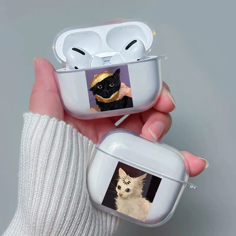 

Funny Cartoon Cat Earphone Case For Apple AirPods 4 3rd 2 Pro2 Cute Animal Transparent Cover For Airpod 1 3 Protective Box Shell