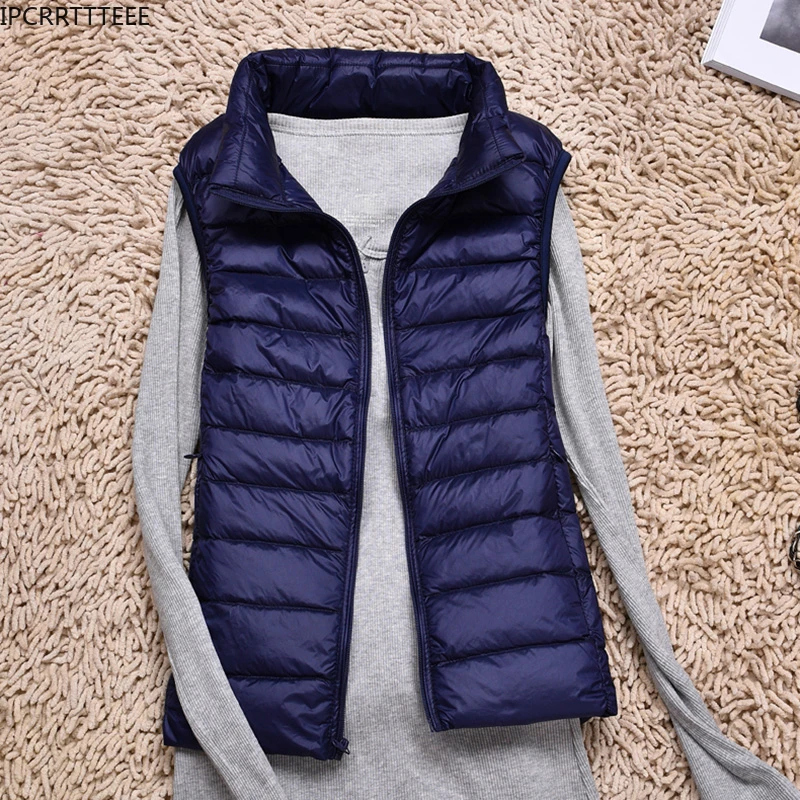 2023 New Autumn Winter Women Vest Warm Sleeveless White Duck Down Jacket Slim Female Waistcoat