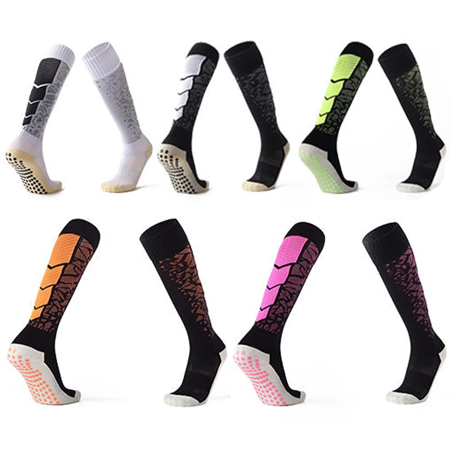 Anti-Slip Long Soccer Socks Adults Size Knee High Professional Rubber Block Towel Bottom Football Hockey Basketball Grip Socks