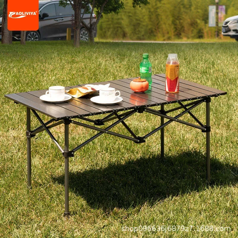 AOLIVIYA Outdoor Folding Table Metal Egg Roll Table Portable Camping Picnic Table Stall Camping Barbecue Self-driving Tour