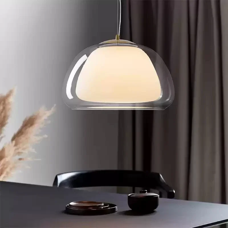 Nordic Creative Pendant Light Restaurant Kitchen Lighting Fixtures E27 Transparent and Milk White Double Layer Glass Chandelier