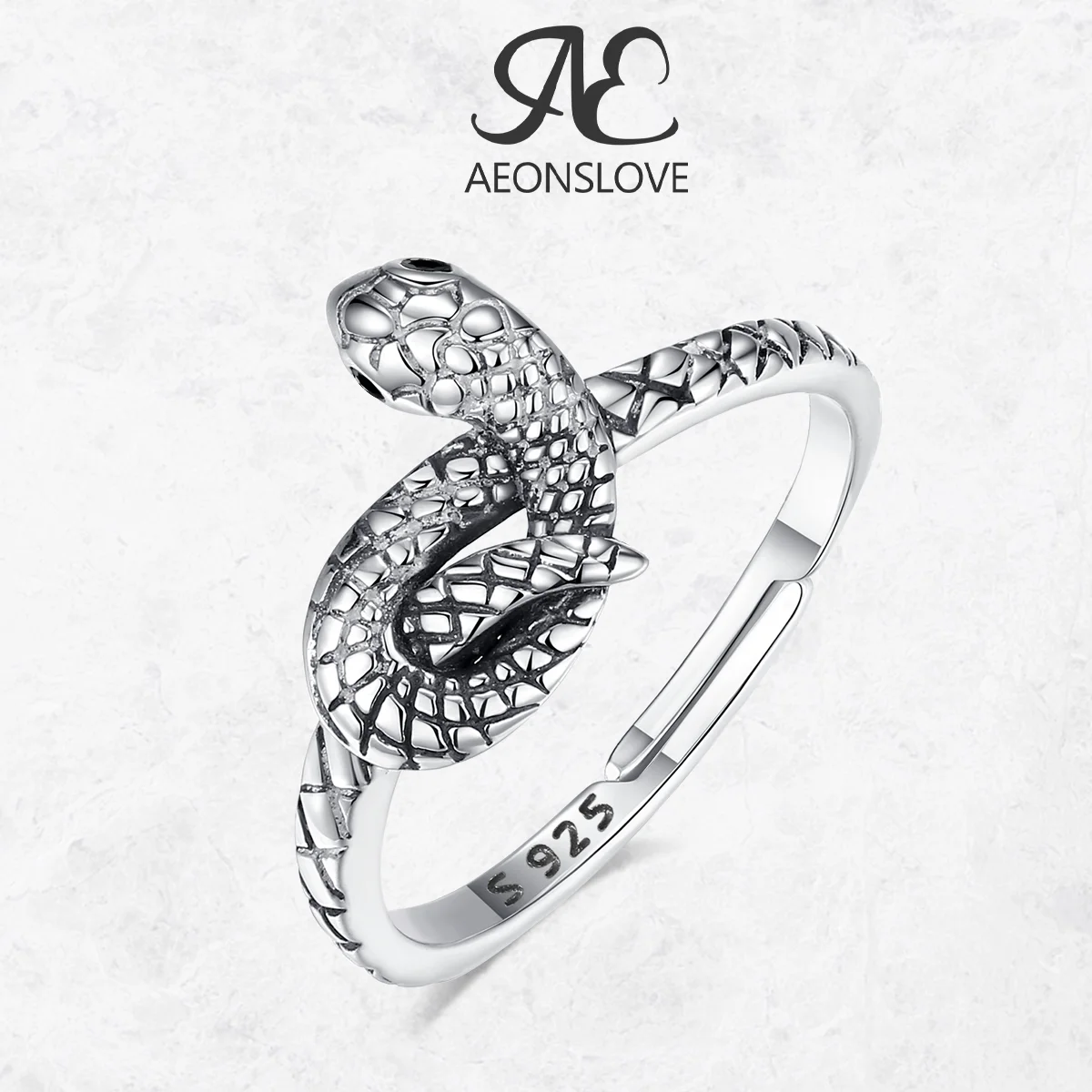 

AEONSLOVE 925 Sterling Silver Snake Ring for Men Women Vintage Serpent Adjustable Ring Gothic Snake Jewelry Birthday Party Gifts