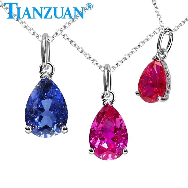

Fashion 7x10mm Pear Shape Pendant Lab Grown Ruby and Sapphire Pendant 925 Sterling Silver Necklace Jewelry for Women Gifts