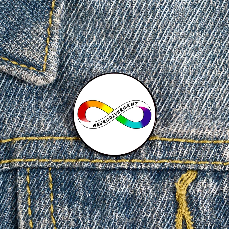 Neurodivergent Rainbow Infinity Symbol for Neurodiversity Pin Custom Brooches Shirt Lapel teacher Bag Badge gift pins for women