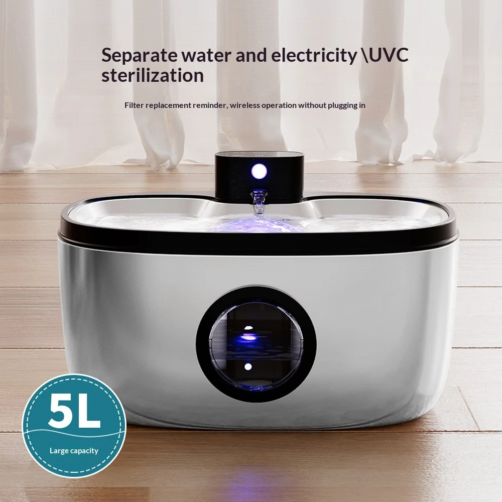 New Smart 304 Stainless Steel Cat Dog Water Fountain, Water-Electricity Separation Pet Automatic Circulating Drinking Fountain