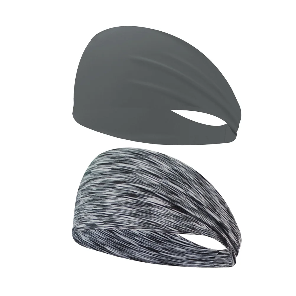 قطعتان من عصابات الرأس الرياضية المقاومة للعرق وقابلة للتمدد للجري واليوجا وركوب الدراجات وإكسسوارات الشعر باللون الرمادي المخطط باللون الرمادي