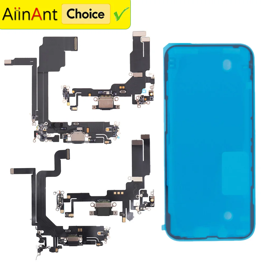 OEM Sticker + Flex For iPhone 15 14 Pro Max Plus mini Bottom USB Mic Dock Charger Connector Charging Port Flex Cable