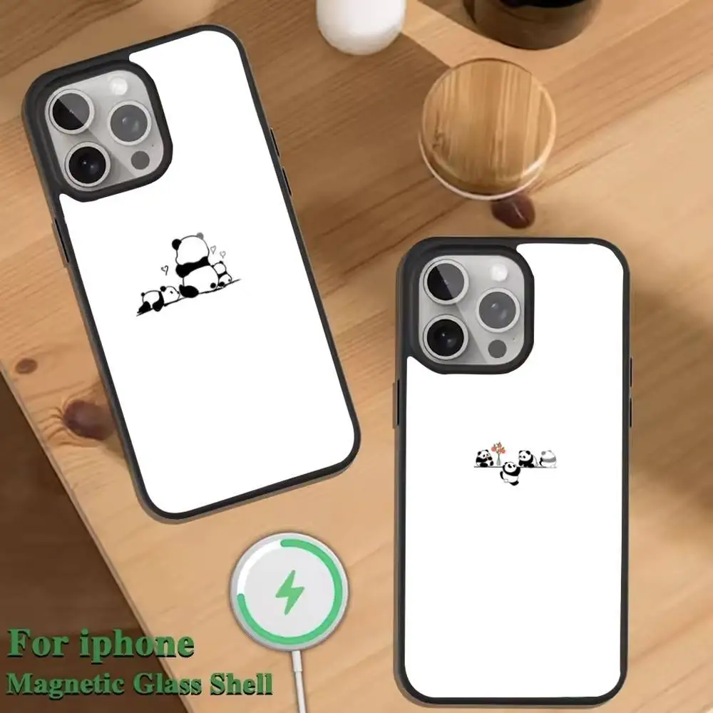 

cartoon panda Phone Case For Magnetic Wireless Charge Cover For iphone 16 15 14 13 12 11 Pro Max Plus Coque