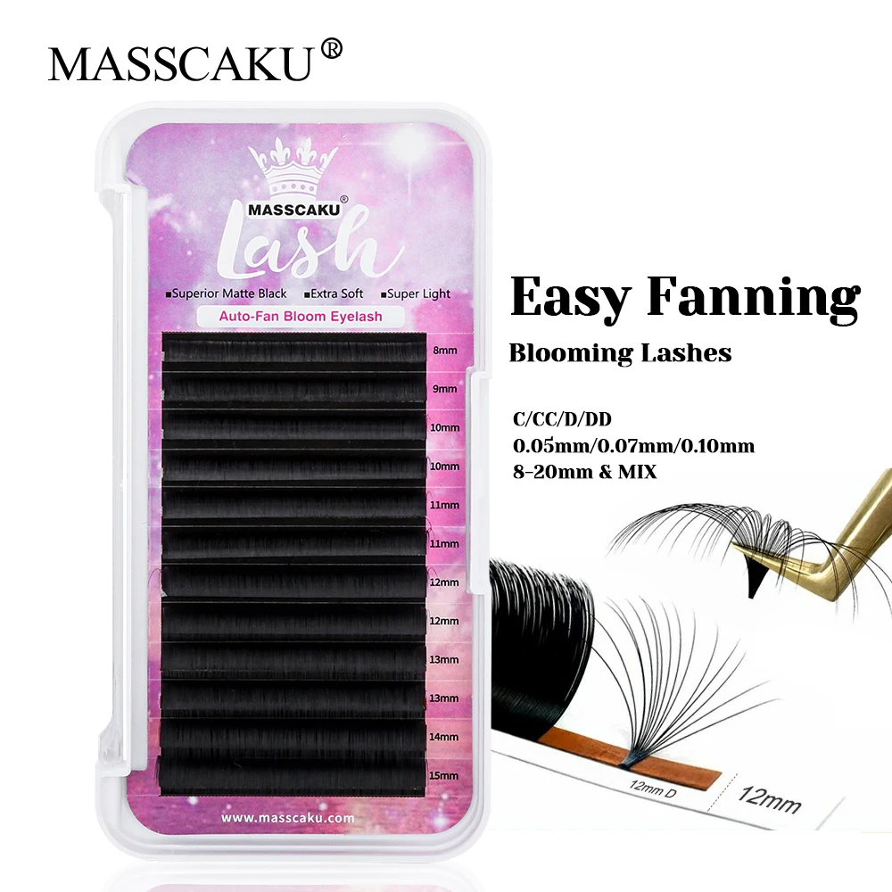 

New Style MASSCAKU Premium Faux Mink Material Auto Fanning Lash Individual Fluffy Self-making Flowering Lashes Easy to Operate